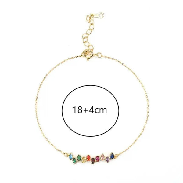 925 Sterling Silver Colorful Zircon Bracelet for Women with Inlaid Colored Diamonds, 14K Gold Plated, Rhodium Plated Cable Chain/Cross Chain/O Chain Jewelry