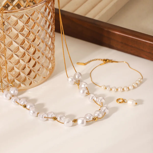 Baroque Style Pearl Beaded Necklace Women's Jewelry Stainless Steel Lobster Clasp Daily Wear White Pearl Chain Accessory