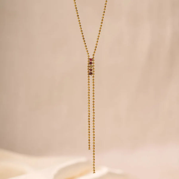 Titanium Steel Long Necklace for Women with Tassel Y-shaped Stainless Steel Colorful Diamond Row Necklace Non-fading Jewelry