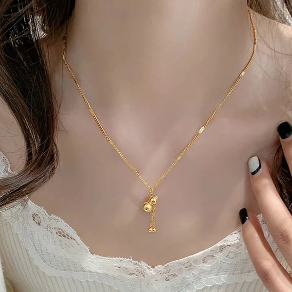 Gourd Hypoallergenic Necklace in Titanium Steel with Golden PVD Coated Plating and 0.03µm-0.05µm Thickness Cable Chain