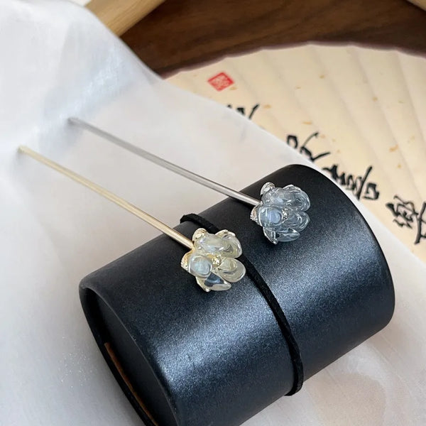Modern Simple Lotus Tea Rose Gold Plated Hairpin Women's Hanfu Headwear Vintage Floral Hair Clip Elegant Princess Style Accessory