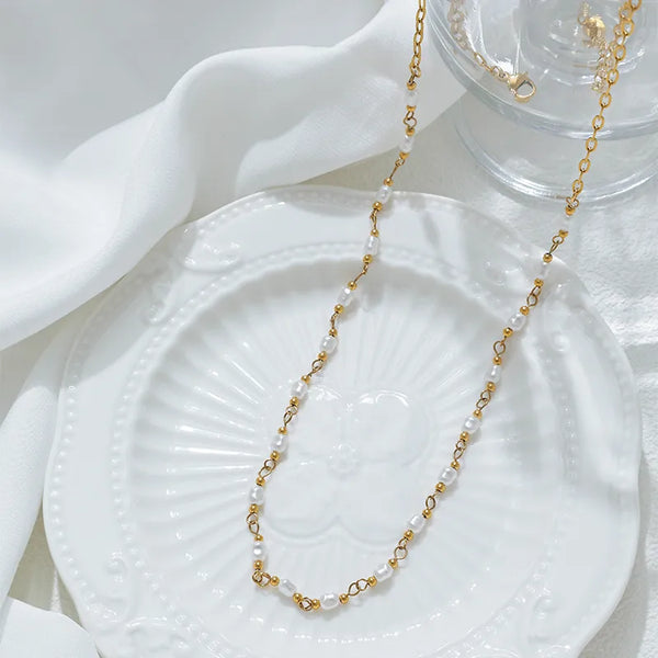Gold Gold Plated 304 Stainless Steel Pearl Necklace Vacuum Electroplating Real Gold Plated Waterproof Non-Fading Lobster Clasp Simple Style Elegant Classic Design