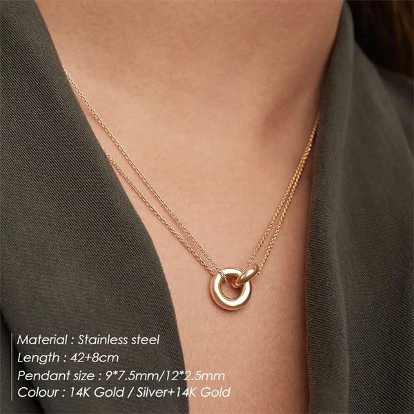 simple style solid color stainless steel plating gold plated layered necklaces
