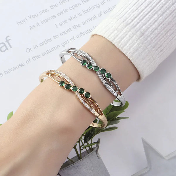 Heart Shape Copper Bangle For Women Featuring Zircon Inlay in Elegant Golden Color