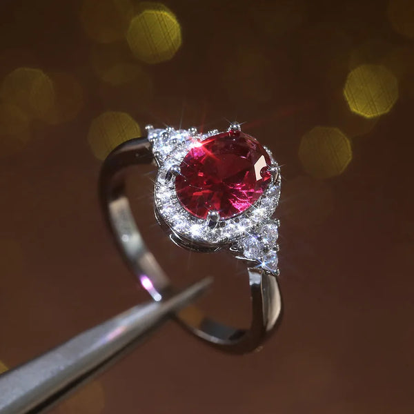 classic fashion copper inlaid red zircon oval ring