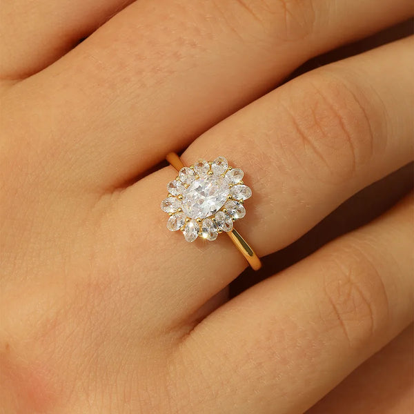 Flowers For Women 925 Sterling Silver Ring with 18K Real Gold Plated Coating Thickness 0.01µm and Zircon Inlay