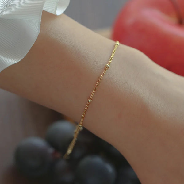Round Bracelets for Women in 925 Sterling Silver with 14K Real Gold Plated Electroplated Micro Super Whisper Thin Chain