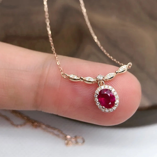 S925 Sterling Silver Pendant Necklace Women's Luxury Dinner Accessory Clavicle Chain Ruby Gemstone Geometric Pattern Jewelry