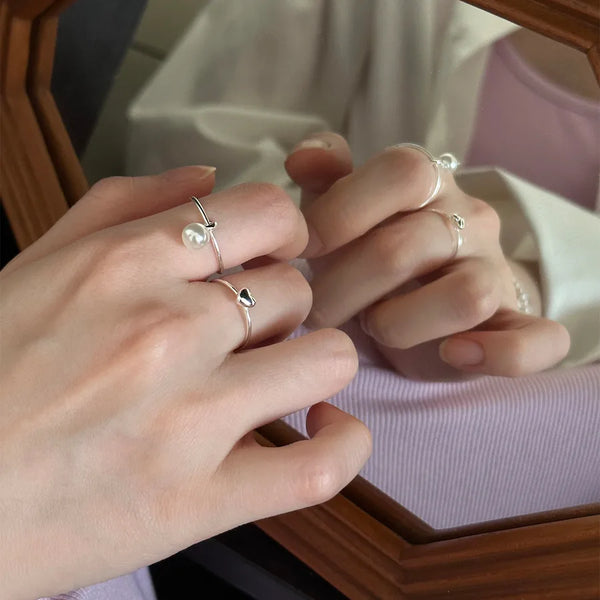 925 Sterling Silver Heart Shape Open Rings Rings