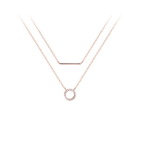 Minimalist S925 Sterling Silver Double Layer Round Zircon Horizontal Clavicle Chain Niche Design High-end Personality Necklace Geometric Pattern