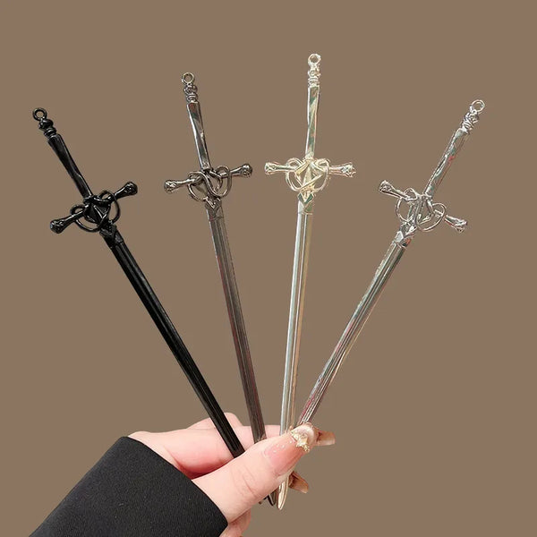 Modern Simplicity Meets Ancient Elegance Alloy Sword Hairpin Geometric Patterned Headwear for Hanfu Traditional Chinese Costume