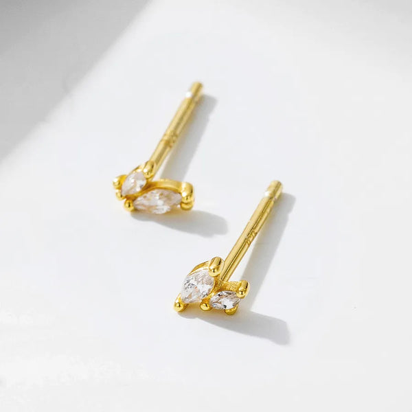 Minimalist Fashion Small Mini Pure Silver Earrings for Women   Exquisite Marquise Zircon Earrings High-End Geometric Pattern