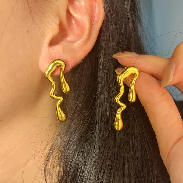 1 Pair Hip-Hop Novelty Classic Style Water Droplets 304 Stainless Steel Imitation Gold  Drop Earrings
