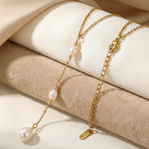 Pearl Tassel Gold Chain Necklace Three-Layer Pearl Embellished Gold-Plated Chain Adjustable Length Women's Jewelry Accessories