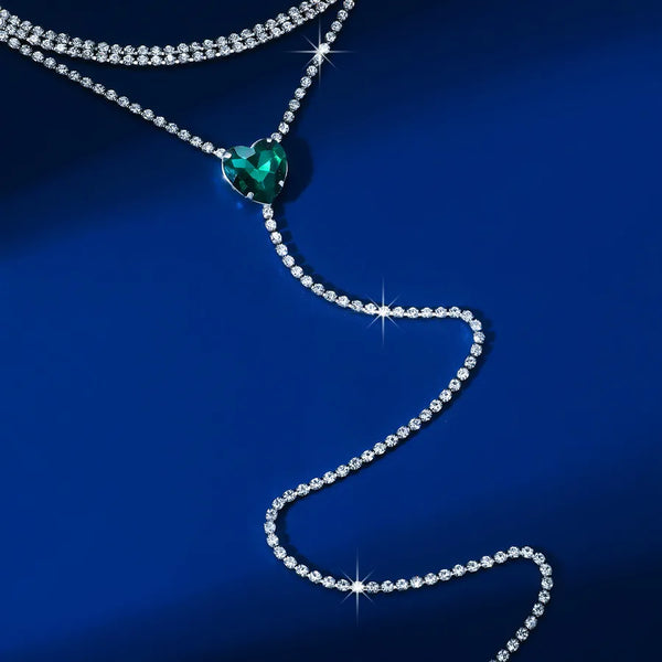 Double Layer Rhinestone Tassel Necklace Ladies Dinner Dress Casual Heart Stainless Steel Chain Jewelry Accessories
