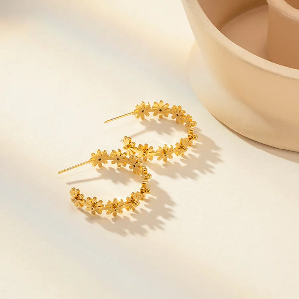 sweet flower stainless steel gold plated earrings 1 pair