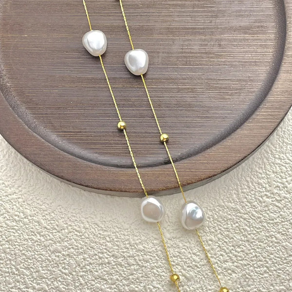 Three-dimensional Pearl Double Layer Necklace for Women in Electroplated Titanium Steel with Ball Chain