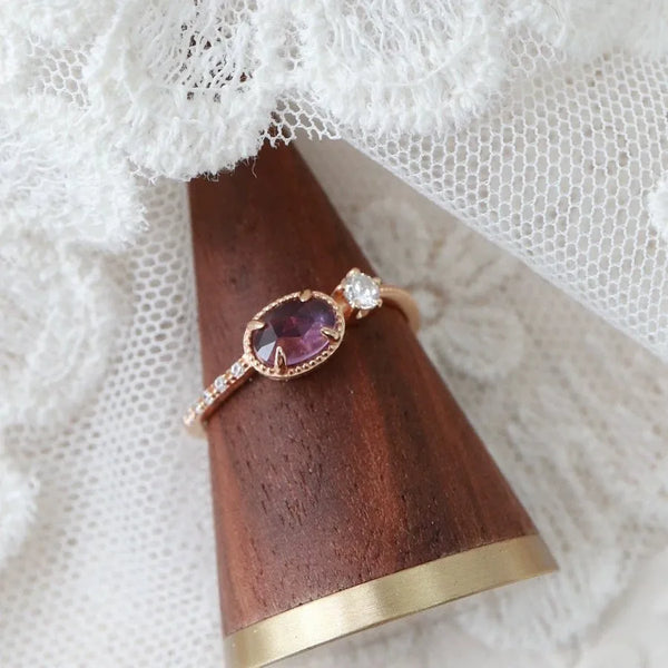 New Natural Purple Quartz Irregular Luxury Minimalist Micro-Paved Zircon Ring Elegant Fashionable Women's Open Ring