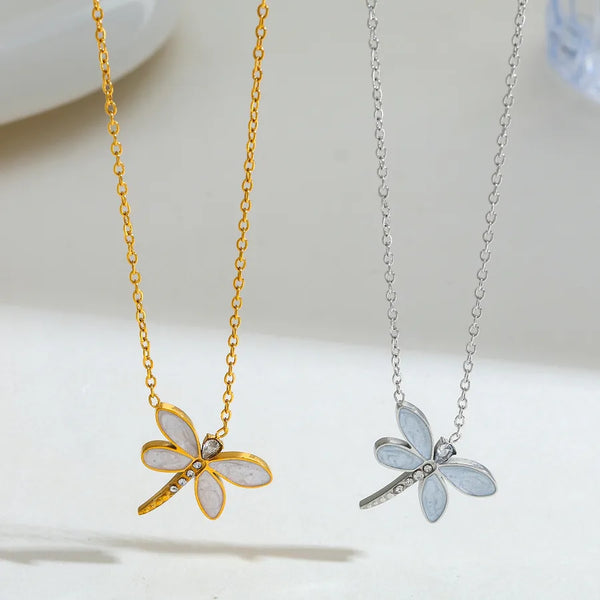 304 Stainless Steel Dragonfly Vacuum Plating (In Furnace) Zircon Plated 18K Real Gold Casual Elegant Cute Cable Chain Cross Chain Lobster Clasp Gold Steel Color Necklace