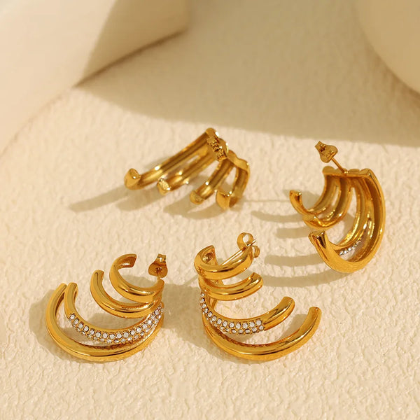 1 Pair Elegant Vintage Style Cool Style Irregular Polishing Plating Inlay 304 Stainless Steel Artificial Gemstones 18K Gold Plated Earrings