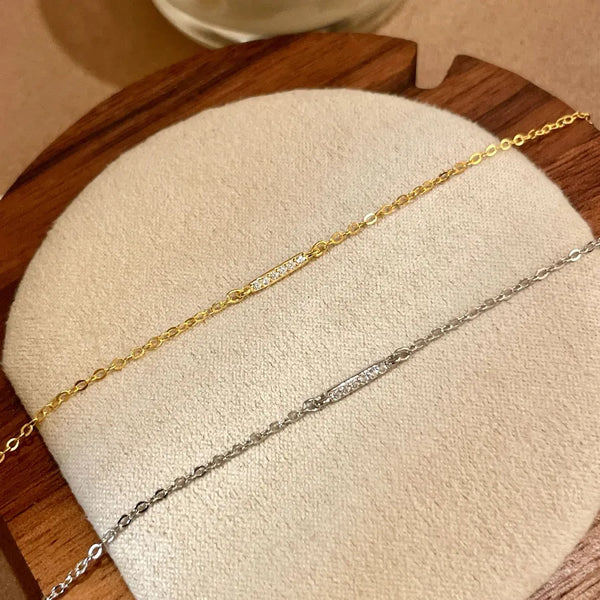 For Women 925 Sterling Silver Bracelet with 18K Real Gold Plated Bezel Setting and Artificial Diamond on Micro Super Whisper Thin Chain