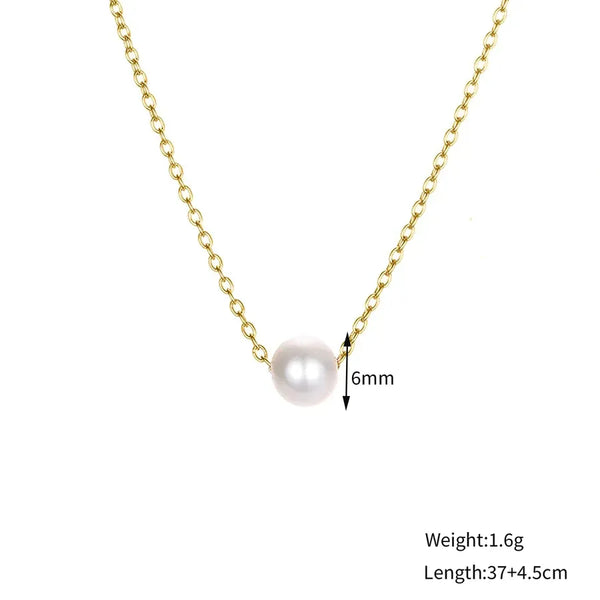 Elegant Simple Pearl Pendant Necklace For Women Gold Plated Stainless Steel Lobster Clasp Chain Fashion Jewelry Accessory