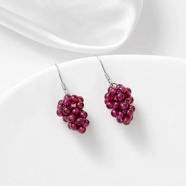 1 Pair Cute Sweet Grape 925 Sterling Silver natural stone Drop Earrings