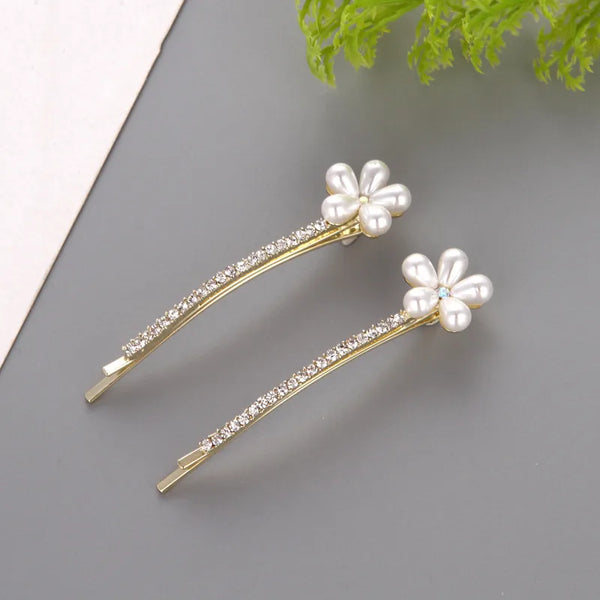 fashion bow knot alloy artificial rhinestones artificial pearls hair clip 1 piece