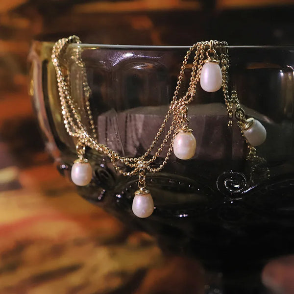 Original Natural Pearl Lace Tassel Necklace 18k Gold Plated Non-Fading Neck Chain Clavicle Geometric Handmade