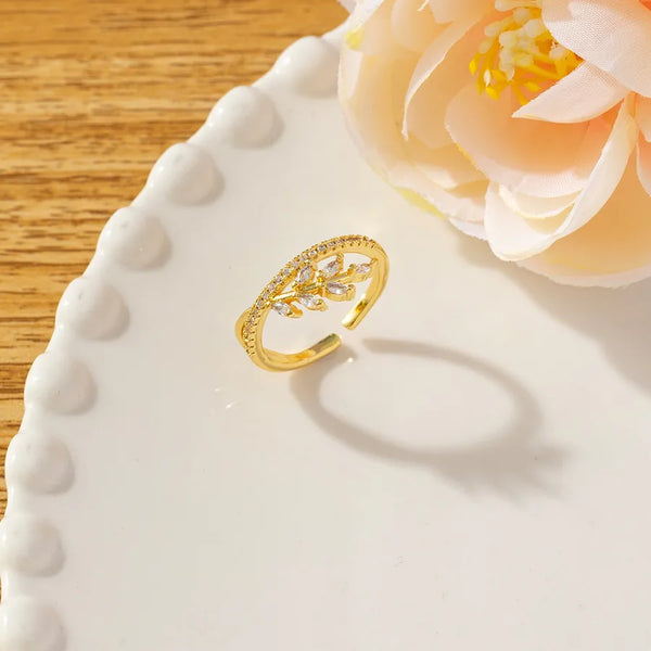 New European Style Sunflower Double Layer Splicing Ring Heavy Work Full Of Zircon Adjustable Bohemian Style Floral Pattern Women's Ring