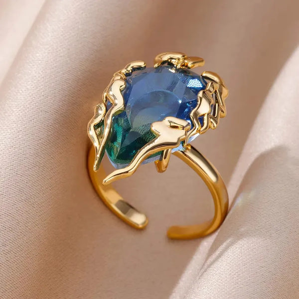 Exquisite Women's Zircon Ring Trendy Unique Design Luxury Sensation Fashionable Personality Minimalist Style Stainless Steel