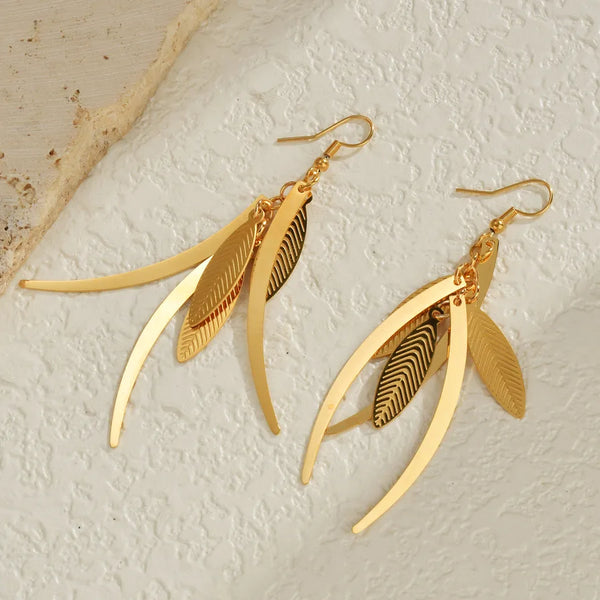 One Leaf Geometric Multi Pendant Earrings for Women Stainless Steel 18K Gold Plated Pendant Stud Earrings Jewelry