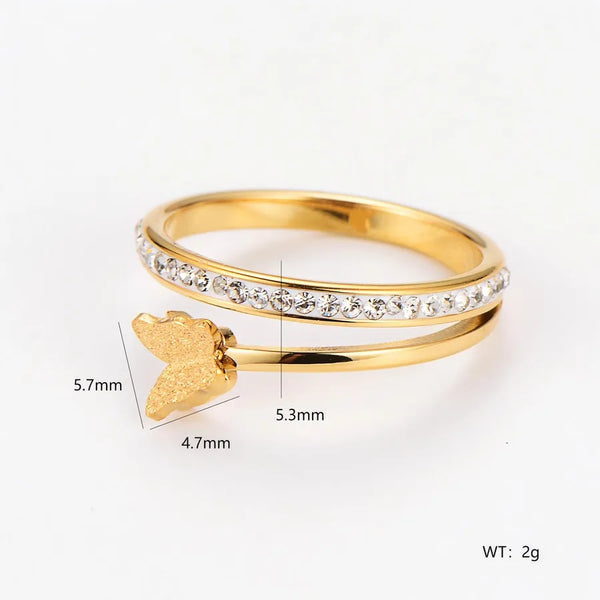 Fashionable Stainless Steel Butterfly Embedded Clay Diamond Ring Elegant Modern Style For Women Suitable For Daily And Street Wear