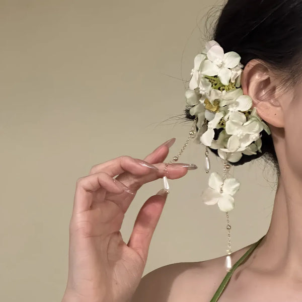 Spring Fairy Tale Flower Tassel Hair Clip Side Women's Ancient Style Hair Accessory Alloy Material