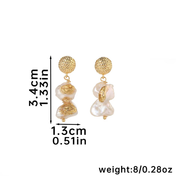 1 Pair 18K Gold Plated Freshwater Pearl Copper Geometric Drop Earrings