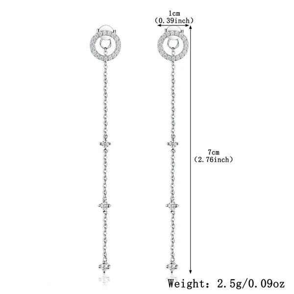 Elegant S925 Sterling Silver Long Dangle Earrings With Embedded Zirconia Stones Geometric Shape Fashionable Tassel Design For Parties