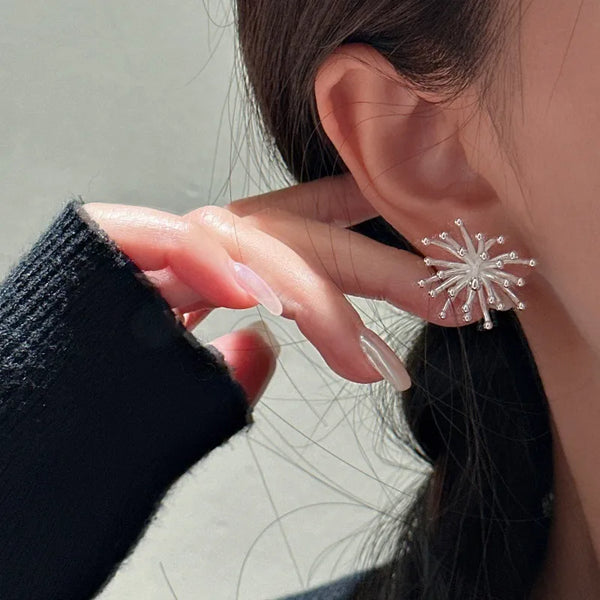 S925 Sterling Silver Simple yet Trendy New Style Firework Design Earrings Geometric Pattern Irregular Electroplated Women's Jewelry
