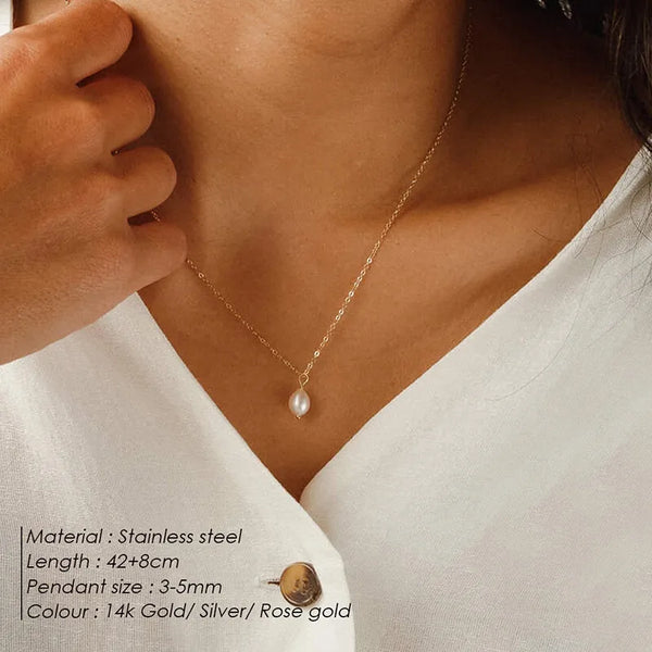 Stainless Steel 14K Gold Plated Rose Gold Plated Simple Style Plating Geometric Freshwater Pearl Necklace