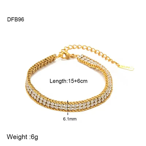 Elegant Modern Style Geometric 304 Stainless Steel Zircon cable chain Tennis Chain Bracelets In Bulk
